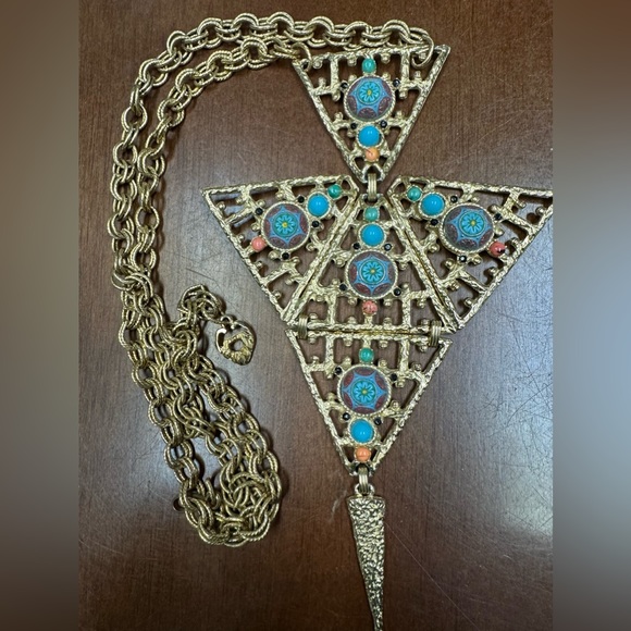 D & E JULIANA Moroccan Matrix Tile Large Pendant Statement Necklace - Picture 2 of 9